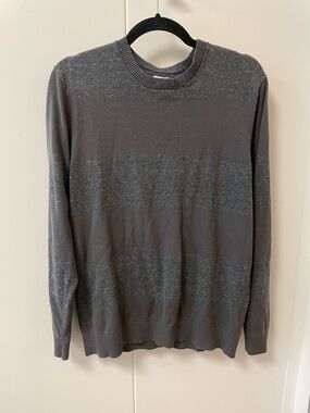 GAP Men's Dark Gray Striped Crewneck Sweater